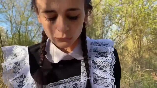 The teacher fucked the student in the bushes and came inside her. KateRiches69